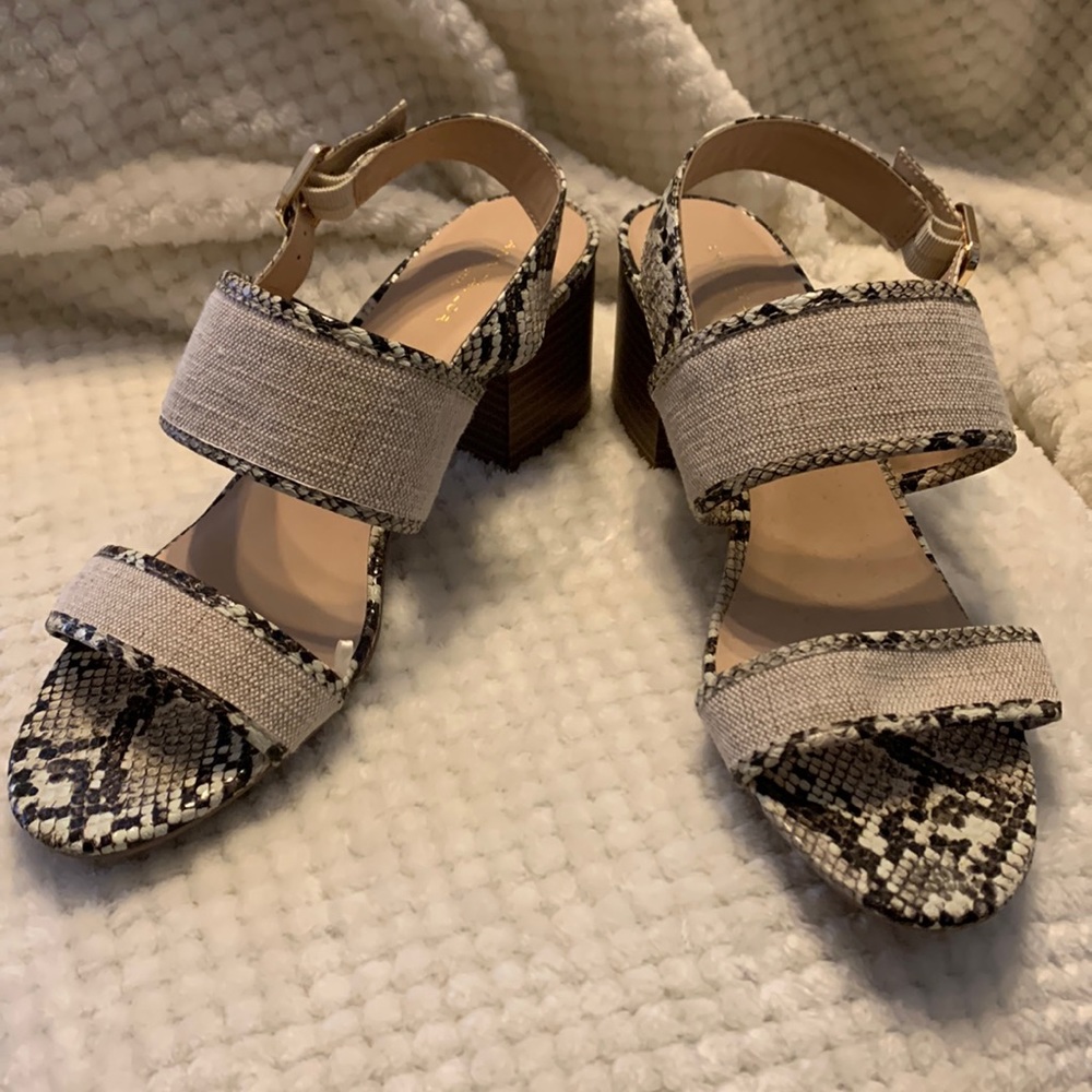 Chunky heel snakeskin print sandals